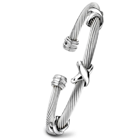 GOLD & SILVER PLATED TITANIUM STEEL ROPE CUFF BRACELETS WITH “X” DETAILS - Picture 7 of 12